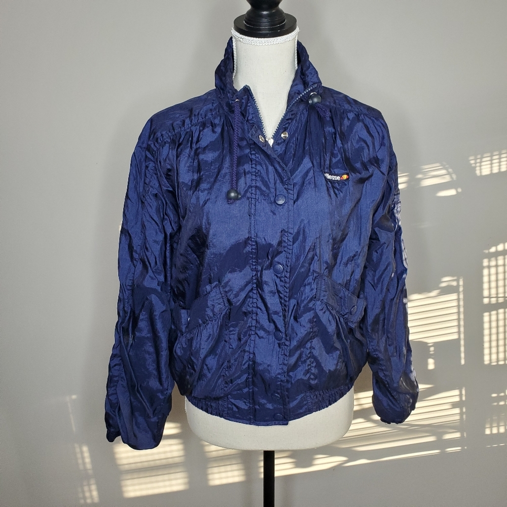 Vintage Ellesse Navy Zip Up Cropped Windbreaker